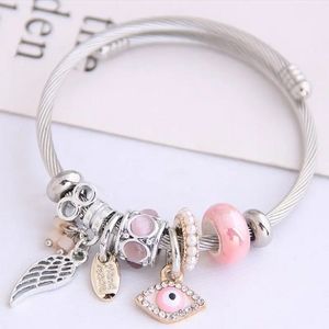 Pink Angel & Eye Charm Bracelet